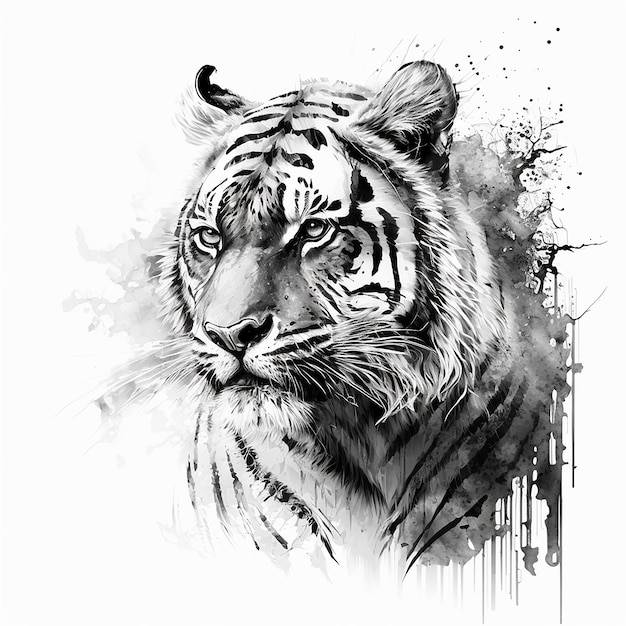 Эскиз тигра художественная иллюстрация белое фоновое изображение ai созданное искусство