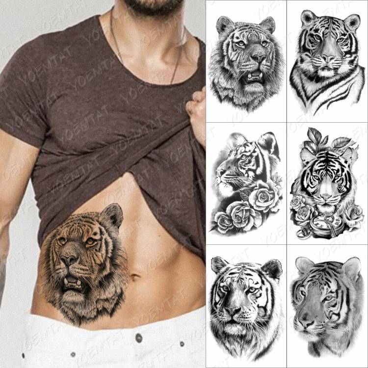 Эскиз реалистичный Тигр Временные татуировки стикер для мужчин женщин мужчин взрослых Волк Лев водонепроницаемый поддельная хна диких животных боди-арт тату