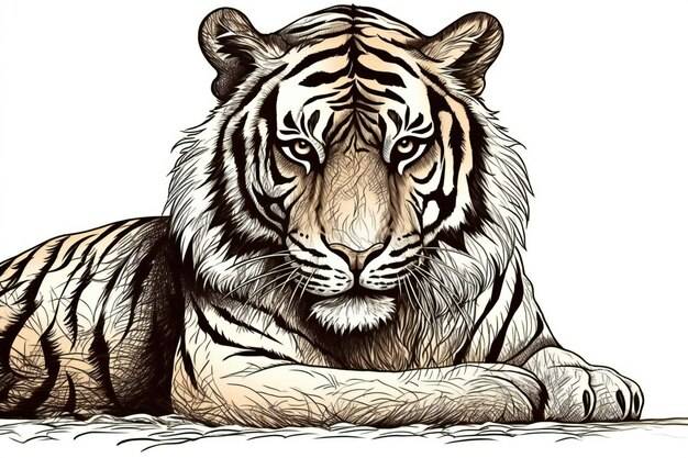 Эскиз тигра на белом фоне