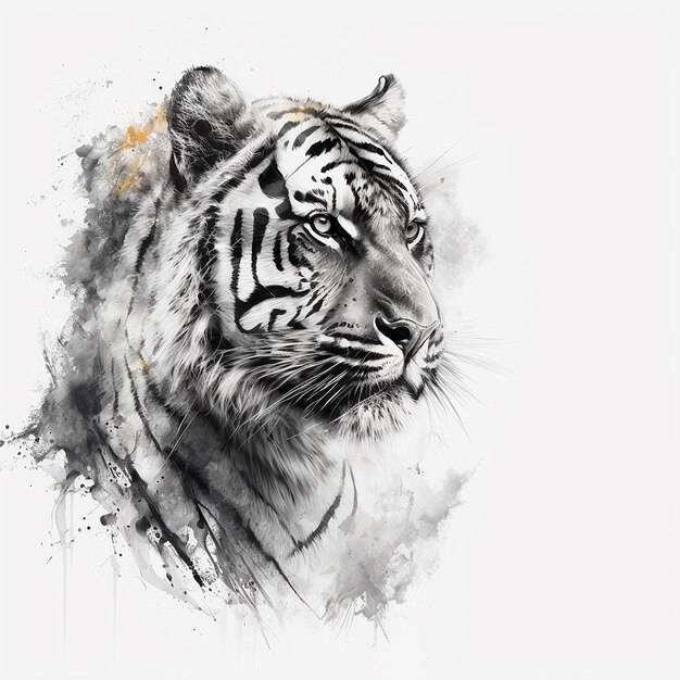 Эскиз тигра художественная иллюстрация белое фоновое изображение ai созданное искусство