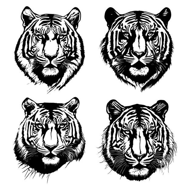 Вектор головы тигра логотип лица тигра эскиз тигра силуэт изолирован на белом фоне