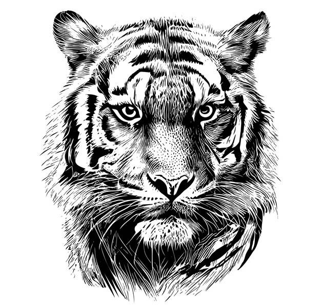 Эскиз лица тигра, нарисованный вручную в стиле каракулей векторная иллюстрация