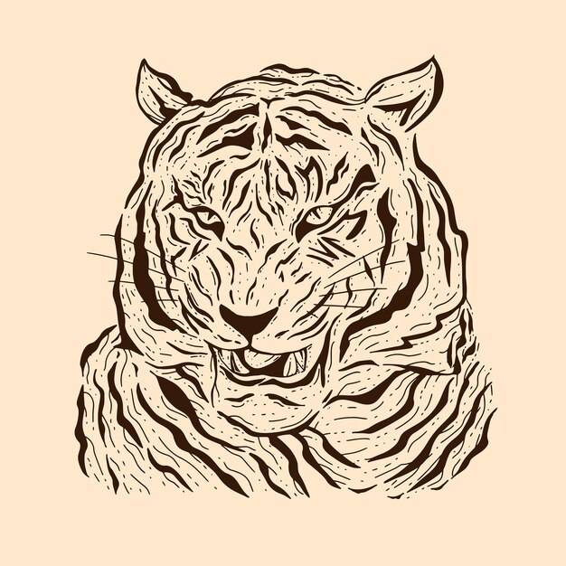 Эскиз головы тигра рисованной