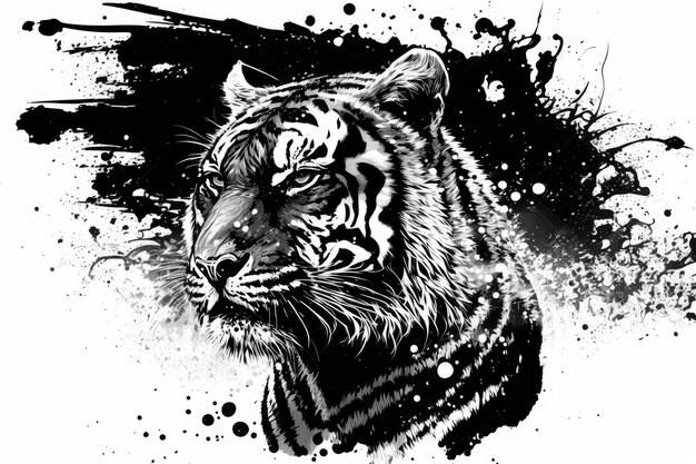 Искусство разъяренного тигра на белом фоне