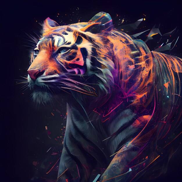 Эскиз тигра с огненным эффектом красочная иллюстрация