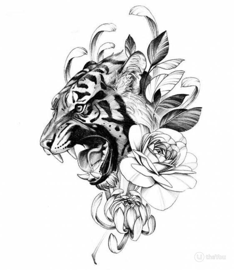 Эскиз тату с изображением Тигр в стиле blackamp;grey на сайте theYou