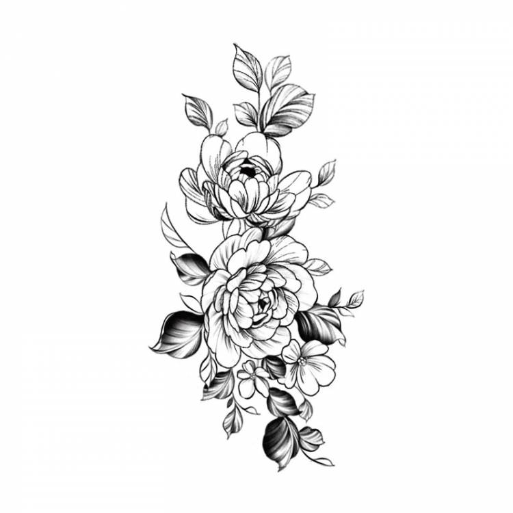 Временная тату-наклейка, эскиз, большие цветы, розы, пион, эскизы, тату-дизайн, сексуальная модель для девочек, тату на руку, черные наклейки