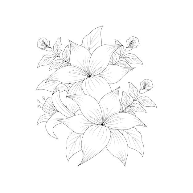 Красивые цветы эскиз с lineart на белом backgroundvector иллюстрации графический дизайн
