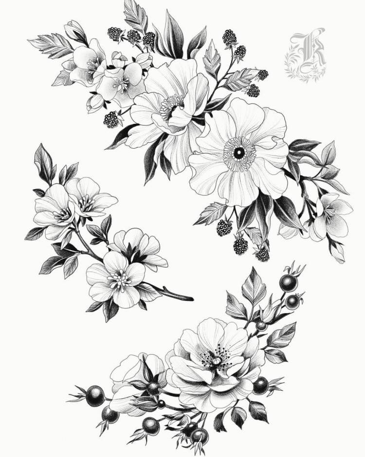 Черно белые цветы
