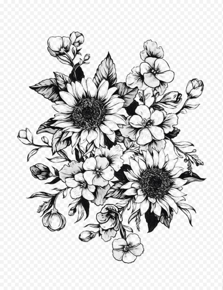 Картинки черно белые цветы красивые 