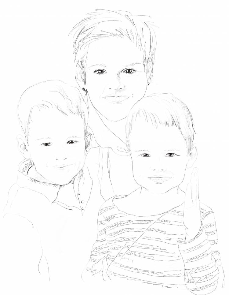 Иллюстрация Мама с двумя детьми