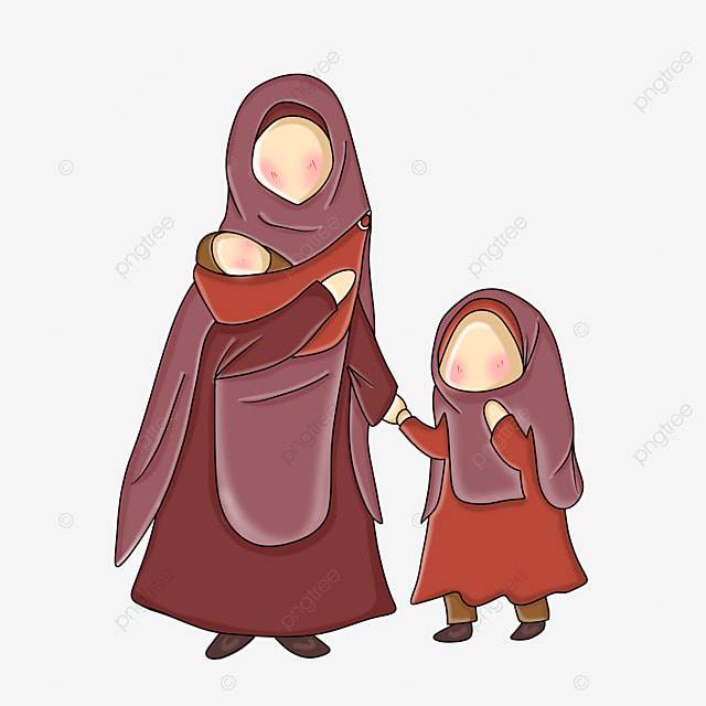 иллюстрация мама и двое детей PNG , мама, мусульманка, милый ребенок PNG картинки и пнг PSD рисунок для бесплатной загрузки
