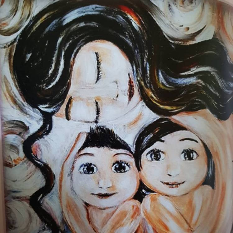 Мама с двумя детьми рисунок
