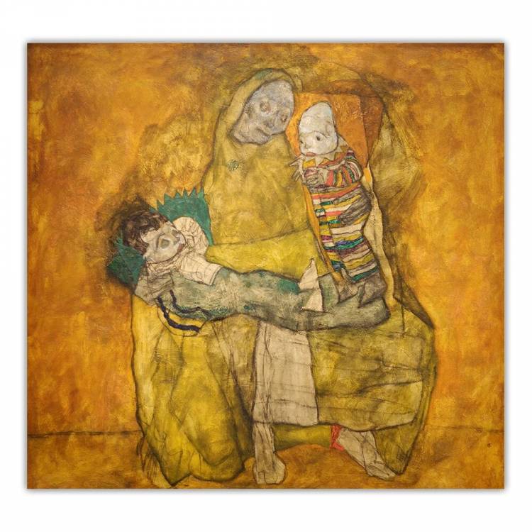 Citon Egon Schiele 》 мама с двумя детьми II 》 картина маслом на холсте, художественный постер, картина, декор для стен, украшение для дома и гостиной