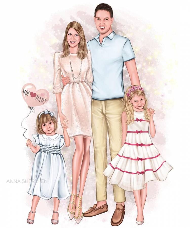 Картинка мама папа и две дочки