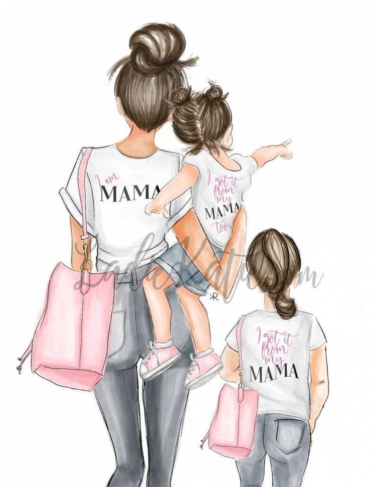 Мама и две дочки рисунок