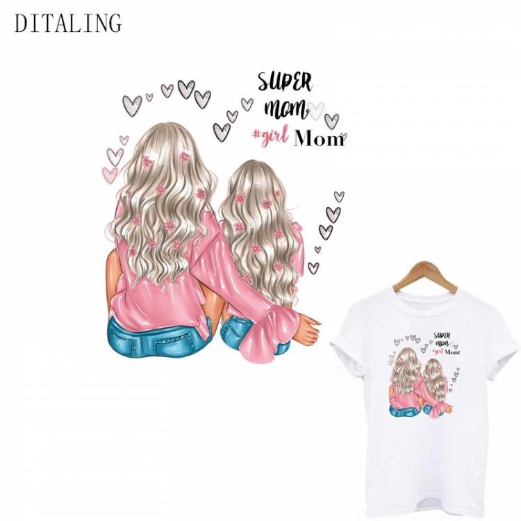 Нашивки с утюгом для мамы и дочери, наклейки «сделай сам» на футболку, модная термонаклейка на одежду для девочек, детская моющаяся аппликация