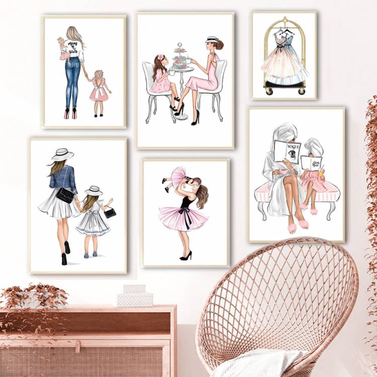 Семейный постер с любовью, модная Ежедневная жизнь для мамы и дочери, Настенная картина на холсте, картины для интерьера, для гостиной, дома