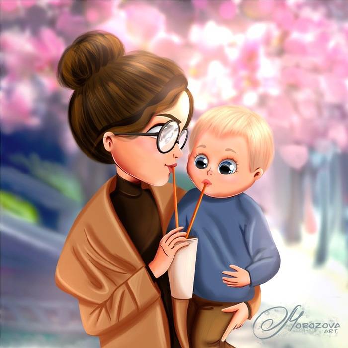 Иллюстрация Мама с сыном в стиле