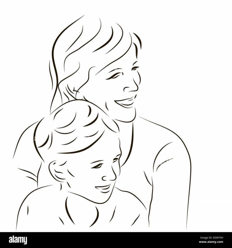 Простой рисунок мама и сын 