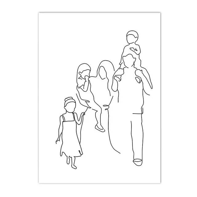 Папа мама сын дочь милая семья Картина на холсте Абстрактная линия рисунок на стену плакат Минималистичная печать картина украшение для дома