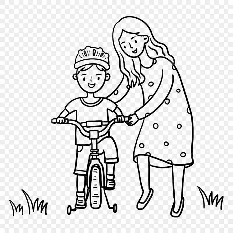 рисунок Мама учит сына кататься на велосипеде PNG , чайный рисунок, рисунок велосипеда, циклическое рисование PNG картинки и пнг PSD рисунок для бесплатной загрузки