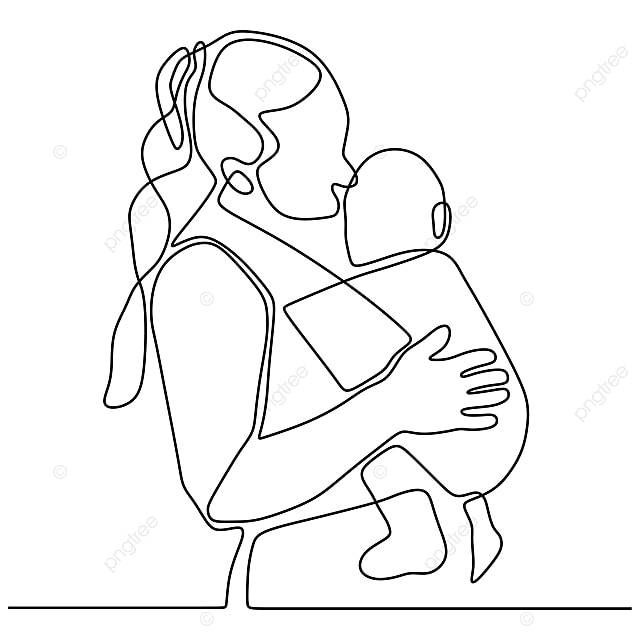 рисунок непрерывный линии матери и ее ребенка прекрасная концепция семьи после рождения минималистичный дизайн вектор