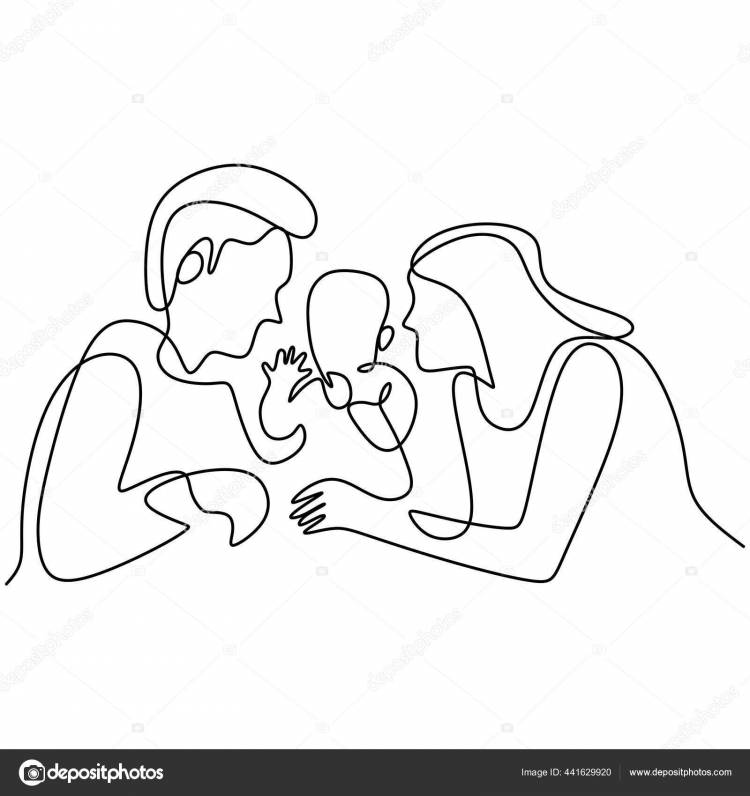 Непрерывный Рисунок Одной Линии Счастливой Семьи Отец Мать Обнимает Своего Векторное изображение ©ngupakarti