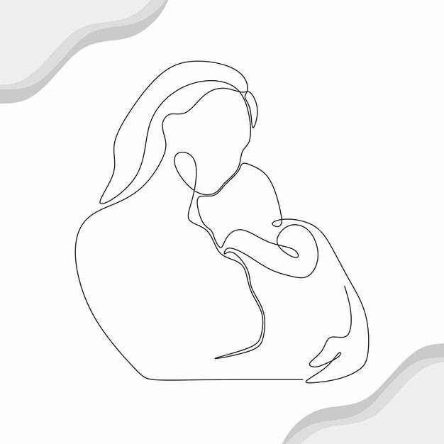 Иллюстрация матери и ребенка рисует непрерывный рисунок одной линии