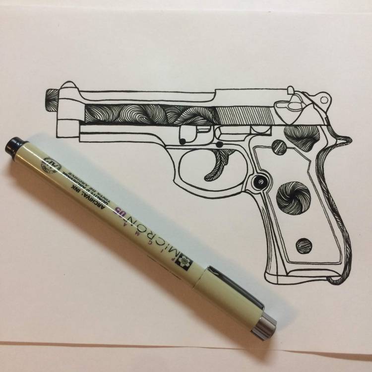 Пистолет рисунок карандашом