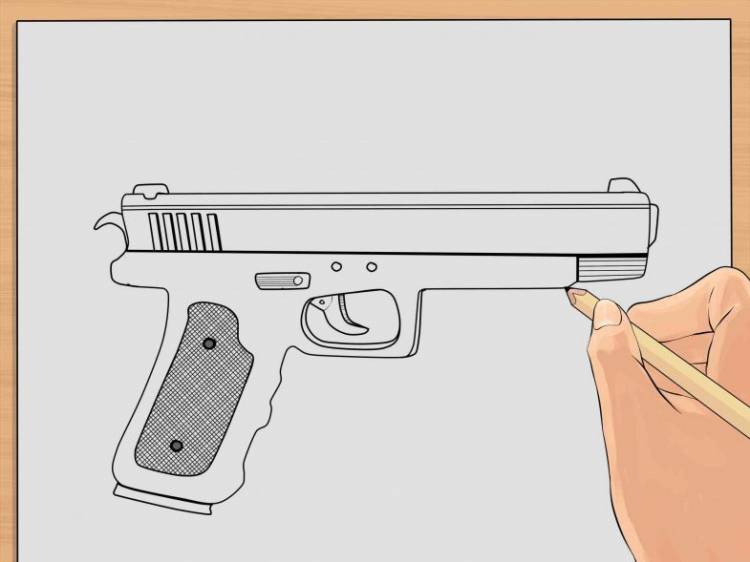 Как нарисовать пистолет пошагово карандашом