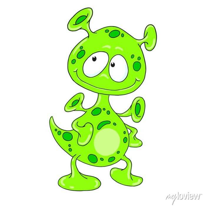 Забавный мультипликационный персонаж зеленый инопланетянин