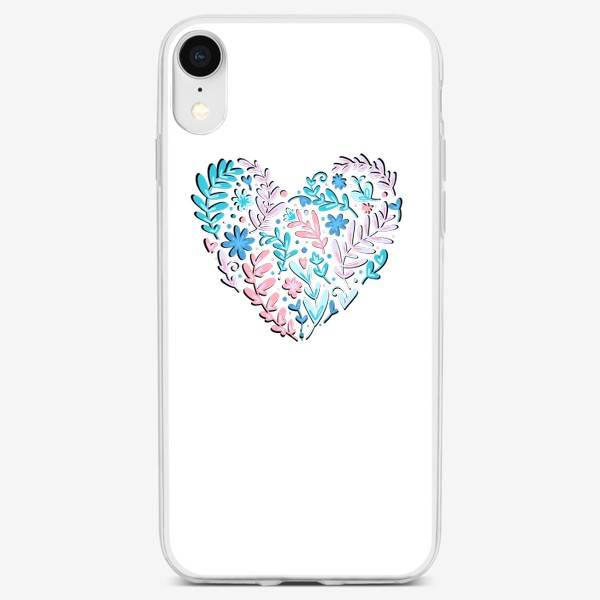 Чехол iPhone «сердце с растениями и цветами розового и бирюзового цвета