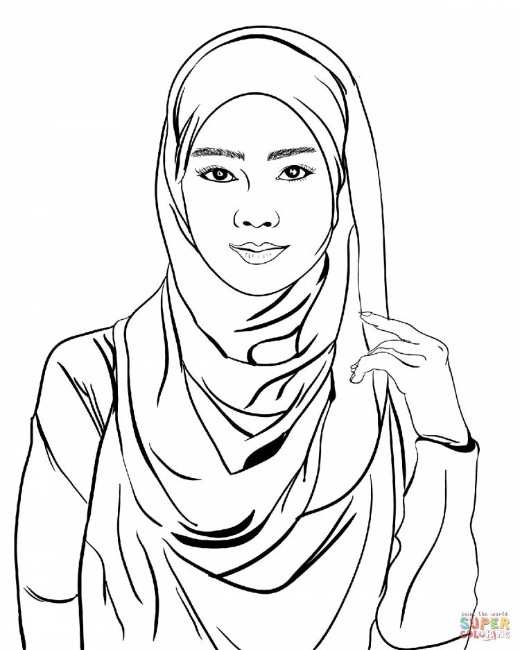 Раскраска Девушка в хиджабе