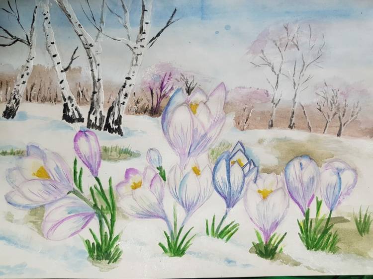 Рисунок красками на тему весна