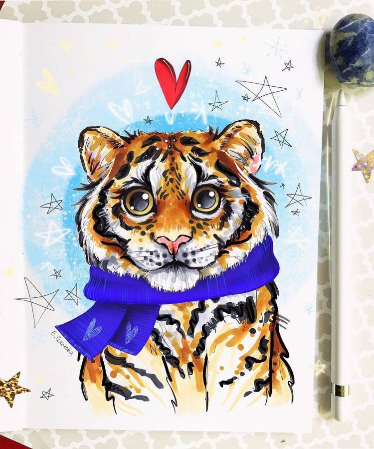 Год тигра открытка рисунок