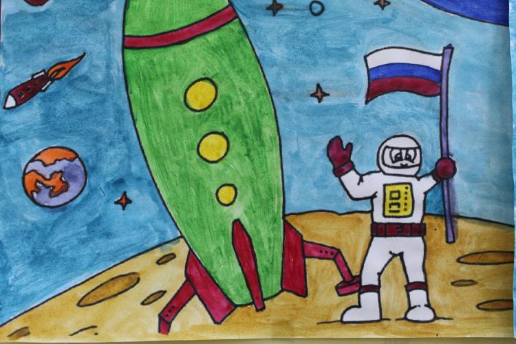 Выставка детского рисунка ко Дню космонавтики