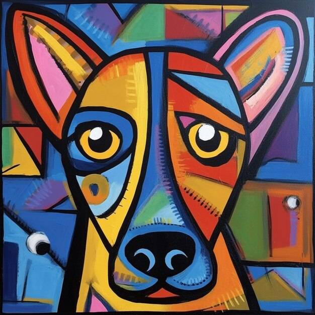 Картина в стиле кубизм с изображением собаки