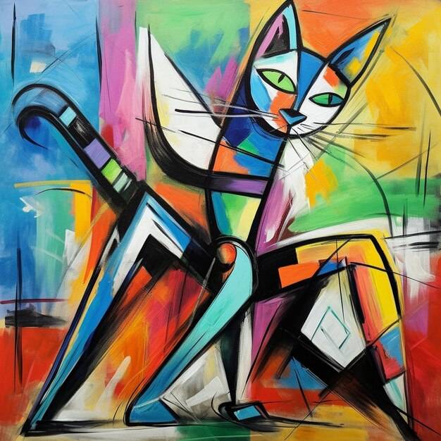 Картина в стиле кубизм с изображением кота