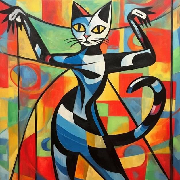 Картина в стиле кубизм с изображением кота