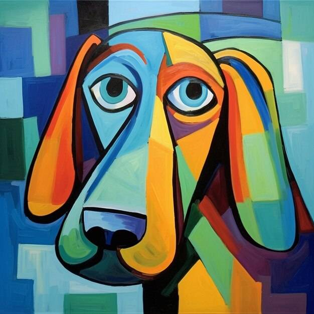 Картина в стиле кубизм с изображением собаки