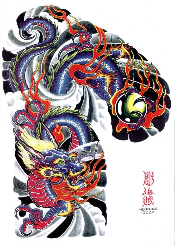 дракон в японском стиле, рукав тату эскиз