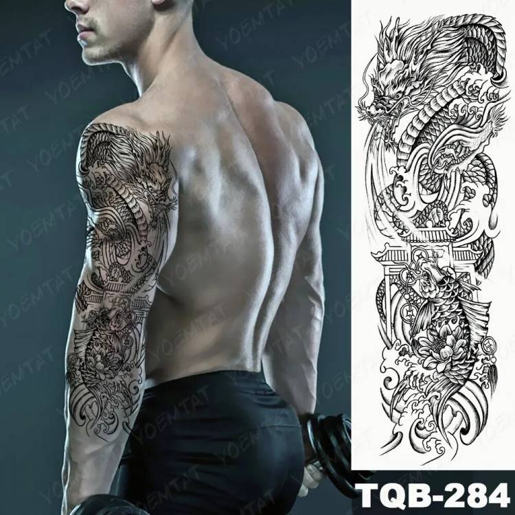 Большой полный рукав татуировки Дракон водостойкие Временные татуировки стикер японская традиция мужской женский боди-арт мужской боди-арт