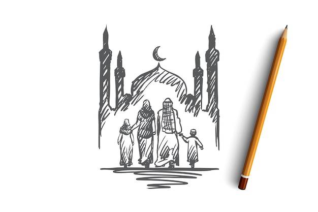 Религия, семья, мусульмане, арабские, ислам, концепция мечети