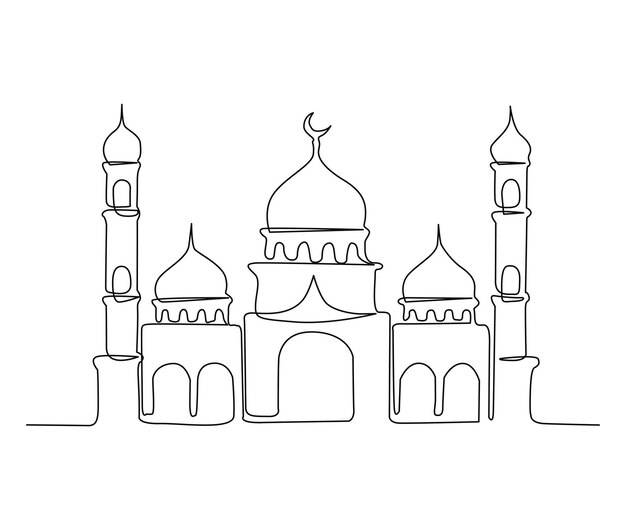 Непрерывный однолинейный рисунок мечети
