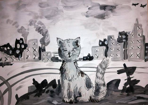 Рисование Коты блокадного Ленинграда поэтапно с фото для детей начальной школы