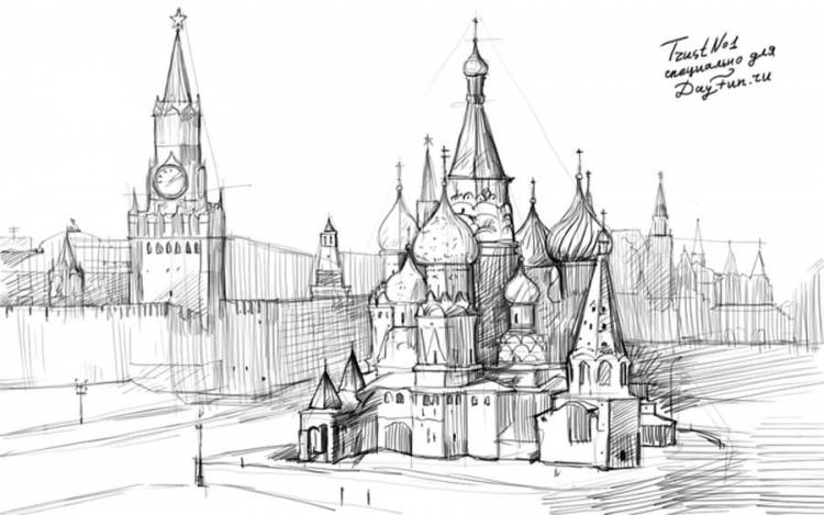 Как нарисовать Кремль карандашом на бумаге