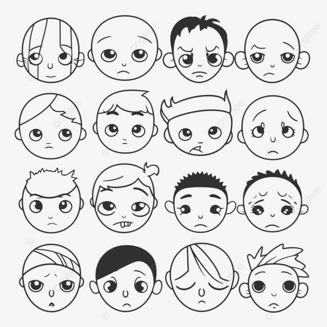 мультфильм лица для детей наброски эскиз рисунок вектор PNG , рисунок головы, контур головы, Эскиз головы PNG картинки и пнг рисунок для бесплатной загрузки