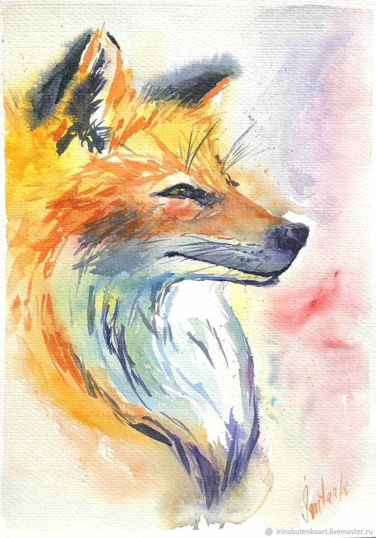 Картина Лиса акварелью Портрет лисы на заказ в интернет-магазине Ярмарка Мастеров по цене