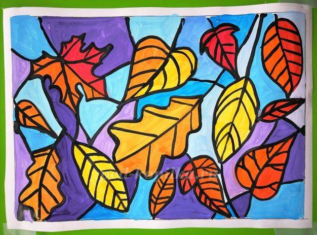 Рисование осеннего витража «Листопад» гуашью для школьников